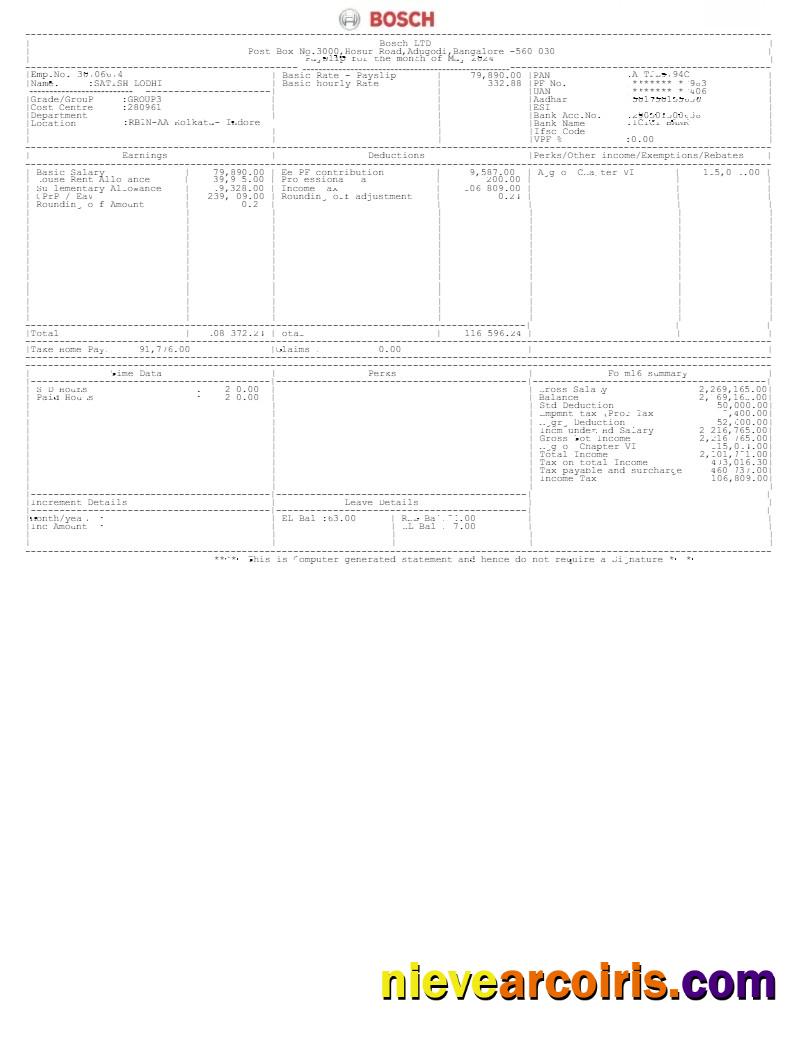 Bosch LTD payslip